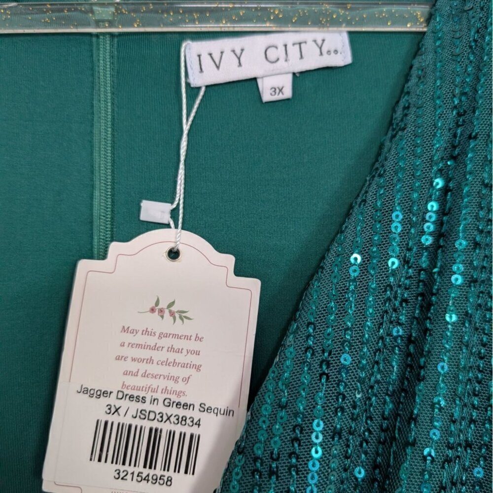 NEW Ivy City Sequin Jagger Dress Womens Size 3X Green Christmas Holiday Party - Picture 5 of 14